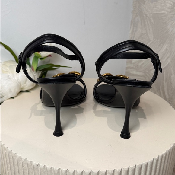 Dolce & Gabbana Black Leather Sandals with DG Embellishment - Picture 4 of 5